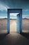 Mysterious Blue Door in Desert Landscape. Perfect for Adventure Posters.
