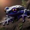 Mysterious blue frog. Tropical animal, fairytale wildlife character. Generated AI.