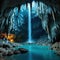 mysterious cave with stalactites and