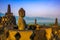 Mysterious colorful sunrise morning from Buddhist temple complex Borobudur, Yogyakarta, Jawa, Indonesia