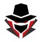 Mysterious computer hacker icon. Black and red. Isolated on white