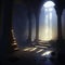 Mysterious corridor of the old castle in the fog. 3D rendering AI Generated