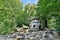 Mysterious dolmen in the valley of the river Zhane in the mountains of Gelendzhik. Dolmen in the mountains of Gelendzhik