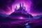 Mysterious dreamy fantastic purple aurora universe castle generated by Ai