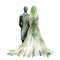 Mysterious Elegance: Green Wedding Watercolor Illustration