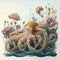 The mysterious and elusive octopus is brought to life in a stunning watercolor