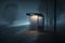 a mysterious empty bus stop with a dark and eerie atmosphere, perfect for horror movies