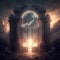 Mysterious entrance gate in the sky. Fantasy scene. 3D rendering