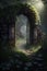 Mysterious entrance to the dark forest. 3D rendering.