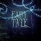 mysterious fairy tale background of dark and haunted forest and magical lights with text.