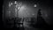 Mysterious Female Silhouette In Anton Semenov Style At Evening Cafe Scene