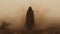 Mysterious Figure Emerges From Brown Fog In Desert - A Dark Beige Biblical Drama