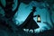 A mysterious figure in a top hat and cloak, holding a vintage lantern in the dark