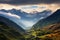 Mysterious fog engulfs Svanetis Goulet mountain pass in Europes Caucasus