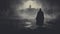 Mysterious Ghost In Cloak: Dark Cityscape With Flowing Silhouettes