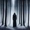 Mysterious hooded figure standing in a moonlit forest clearing3