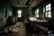 Mysterious Hospital gurneys inside spooky abandoned asylum. Generative AI