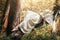 Mysterious image of a beautiful woman in woods. Lonely mysterious girl on background of wild nature. Woman in search of herself