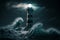Mysterious lighthouse in deep ocean digital art