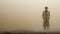 Mysterious Man In Trench Coat Standing In Beige Fog