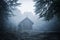 Mysterious misty morning over Biertan village, Transylvania, Romania.