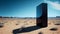 Mysterious monolith made of shiny black metal in the middle of barren desert