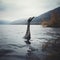 A mysterious monster or lizard floats on Loch Ness.