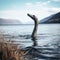 A mysterious monster or lizard floats on Loch Ness.