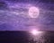 Mysterious  moon on blue  night sky  fluffy  dramatic cloudy   sky at sea on water wave moonlight  light reflection  city silhouet