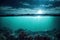 Mysterious moonlit night on beach underwater seascape.