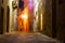 Mysterious narrow alley with lanterns