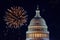 Mysterious night sky with full moon United States Capitol Building in Washington DC with Fireworks Background For 4th of July