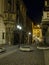 Mysterious night street in Prague. Beautiful view.