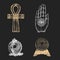Mysterious and occult things,vector illustration in engraving style. Magical symbols set.Sketches of esoteric artefacts.