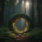 A mysterious portal opening in the middle of a dense forest, emitting an otherworldly light3