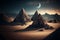 Mysterious pyramids ancient civilization mystical landscape 3d illustration