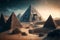 Mysterious pyramids ancient civilization mystical landscape 3d illustration