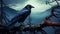 Mysterious Raven in a Haunted Forest Illustration