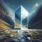 Mysterious reflective monolith sits in barren landscape