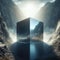 Mysterious reflective monolith sits in barren landscape