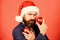 Mysterious Santa Claus. Naughty is new nice. Man with beard hold red balls christmas decorations. Winter holidays. Share