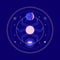 Mysterious space round composition with planets and stars. Vector illustration on theme of astrology, esotericism