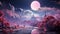 Mysterious spaceship orbits moonlit planet in futuristic galaxy landscape generated by AI