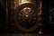 mysterious steampunk portal with rotating brass gears in a dark, atmospheric setting