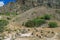 Mysterious stones at Cape Meganom, the east coast of the peninsula of Crimea. Signs of religion concept.