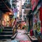 Mysterious Street in Hong Kong with Vibrant Colors and Stunning Street Art