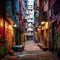 Mysterious Street in Hong Kong with Vibrant Colors and Stunning Street Art