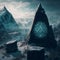 Mysterious symbols on an ancient monument in the snowy mountains