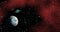 Mysterious, unknown planet in the universe. Life among the stars. Panoramic looking into deep space.