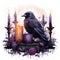 Mysterious Watercolor Gothic Raven with Candles on White Background AI Generated